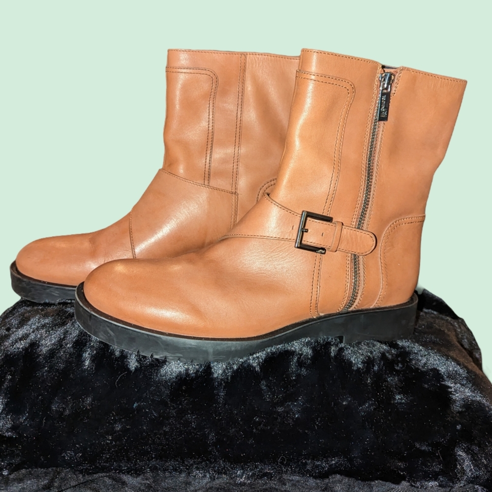 Jil Sander NAVY Womens Tan Leather zip-up Moto Biker Boots